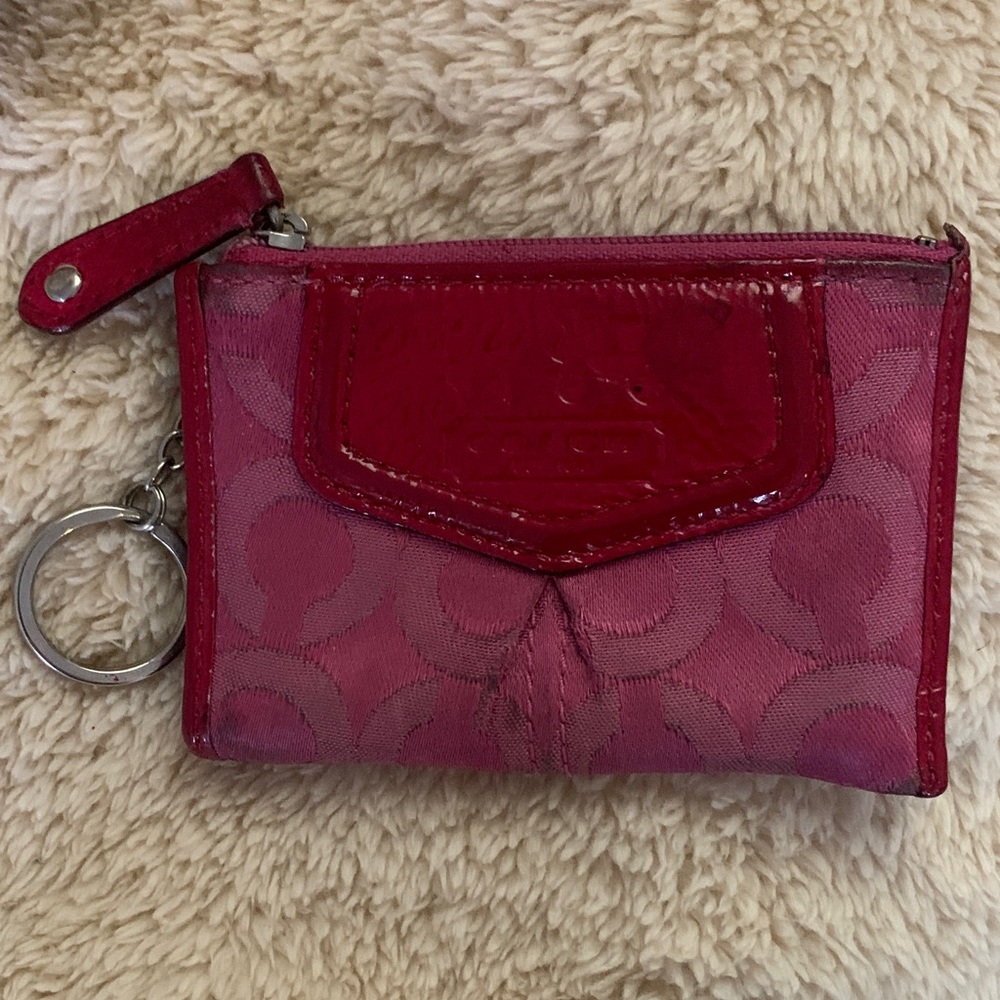 Authentic Leather/Canvas Coach Red and Pink Coin Pouch! FIRM!!!
